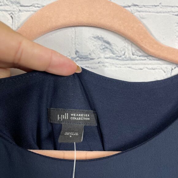 J Jill Wearever Collection Tunic Dress Small Navy Blue Sheer Minimalist Preppy - Picture 4 of 14